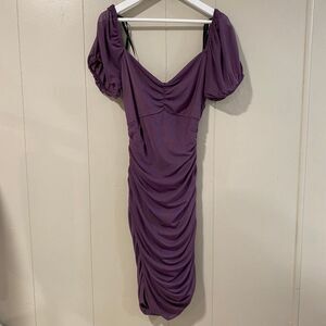 Windsor Purple Ruched Puff Sleeve Bodycon Dress Women’s Size S Off Shoulder